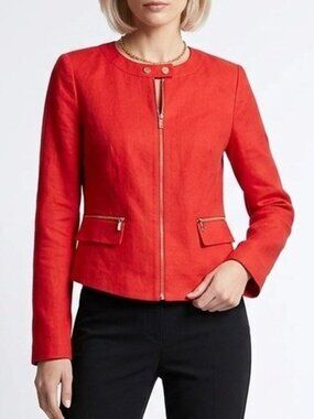 NEW Jones New York Linen Blazer Jacket Size 8 Red Womens